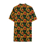 Black Autumn Sunflower Pattern Print Cotton Hawaiian Shirt