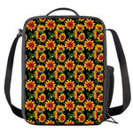 Black Autumn Sunflower Pattern Print Crossbody Lunch Bag