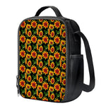 Black Autumn Sunflower Pattern Print Crossbody Lunch Bag