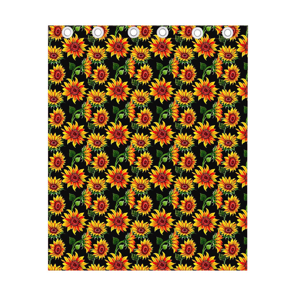 Black Autumn Sunflower Pattern Print Curtain