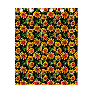 Black Autumn Sunflower Pattern Print Curtain