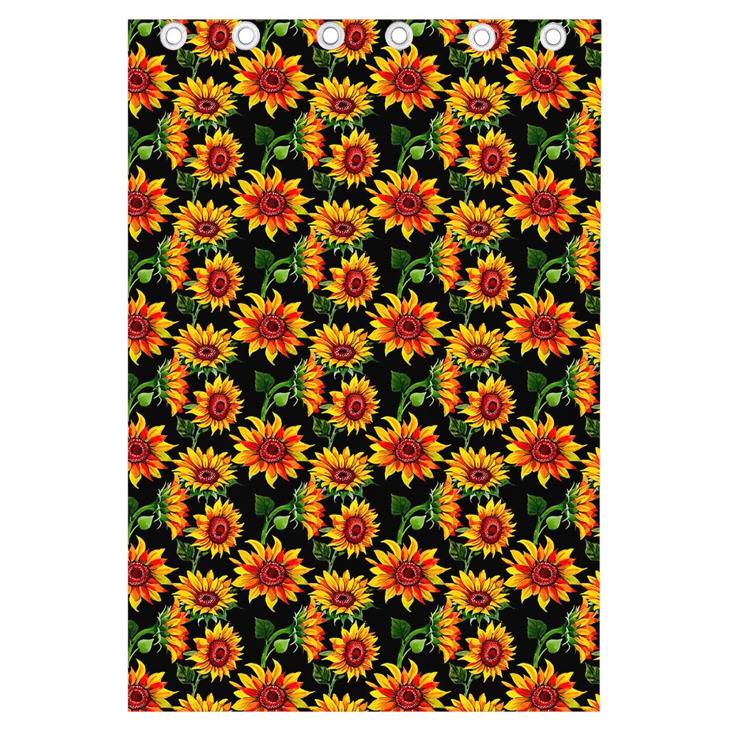 Black Autumn Sunflower Pattern Print Curtain