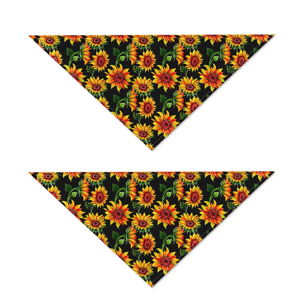 Black Autumn Sunflower Pattern Print Dog Bandana