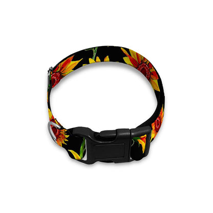 Black Autumn Sunflower Pattern Print Dog Collar