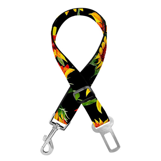 Black Autumn Sunflower Pattern Print Dog Seat Belt