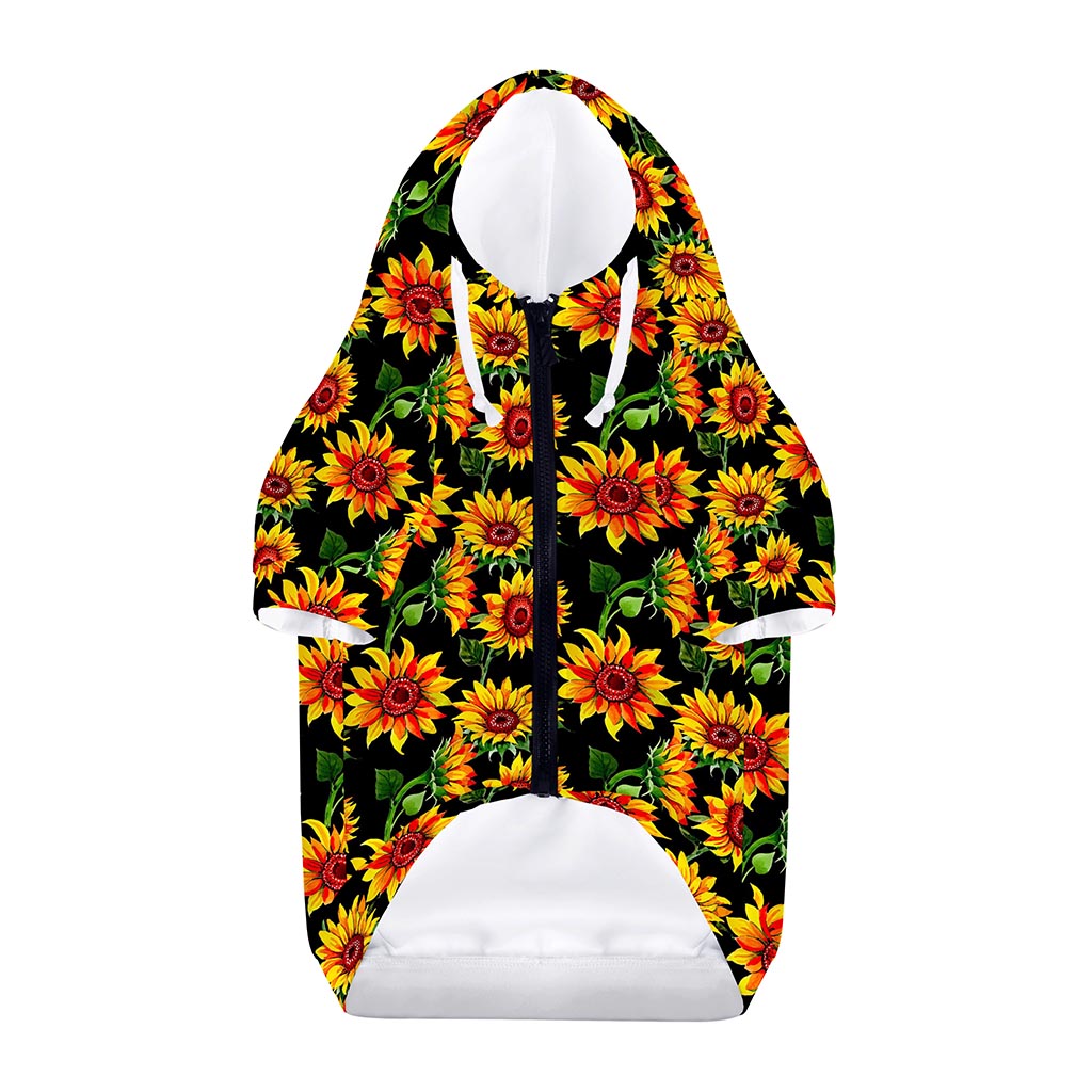 Black Autumn Sunflower Pattern Print Dog Zip Up Hoodie