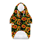 Black Autumn Sunflower Pattern Print Dog Zip Up Hoodie