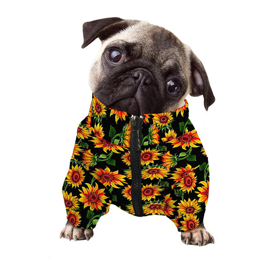 Black Autumn Sunflower Pattern Print Dog Zip Up Jacket