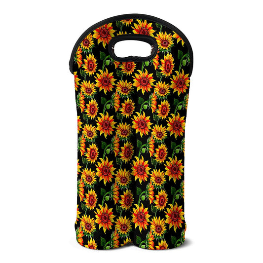Black Autumn Sunflower Pattern Print Double Neoprene Wine Tote