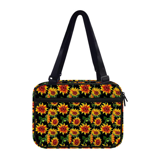 Black Autumn Sunflower Pattern Print Double Strap Bible Bag