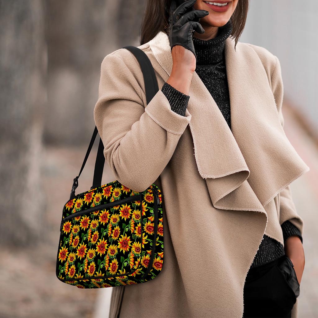 Black Autumn Sunflower Pattern Print Double Strap Bible Bag