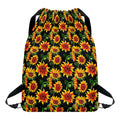 Black Autumn Sunflower Pattern Print Drawstring Backpack