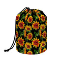 Black Autumn Sunflower Pattern Print Drawstring Makeup Bag