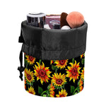 Black Autumn Sunflower Pattern Print Drawstring Makeup Bag