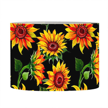 Black Autumn Sunflower Pattern Print Drum Lamp Shade