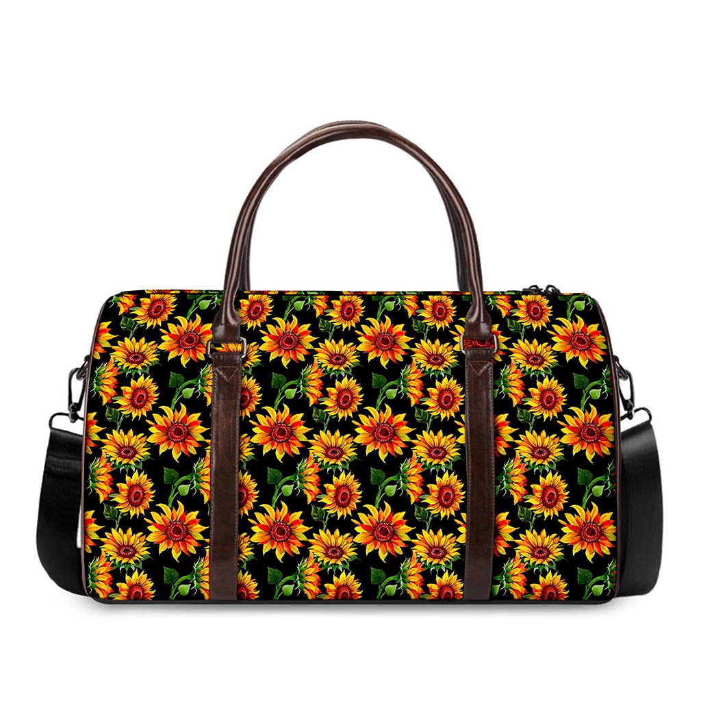 Black Autumn Sunflower Pattern Print Duffle Bag