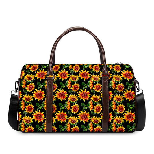 Black Autumn Sunflower Pattern Print Duffle Bag
