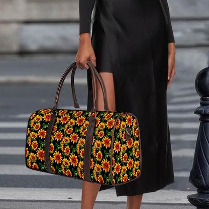 Black Autumn Sunflower Pattern Print Duffle Bag