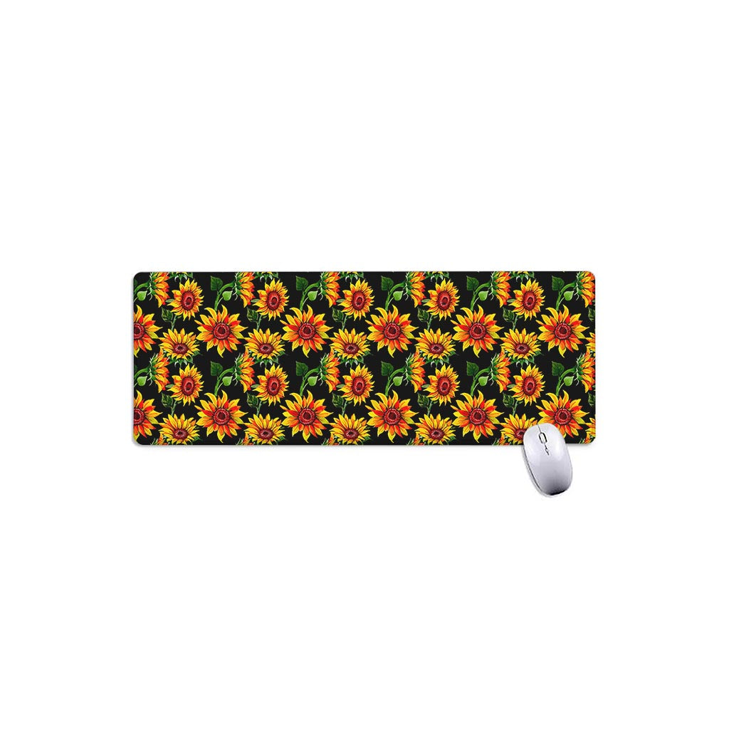 Black Autumn Sunflower Pattern Print Extended Mouse Pad