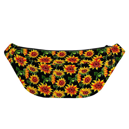 Black Autumn Sunflower Pattern Print Fanny Pack