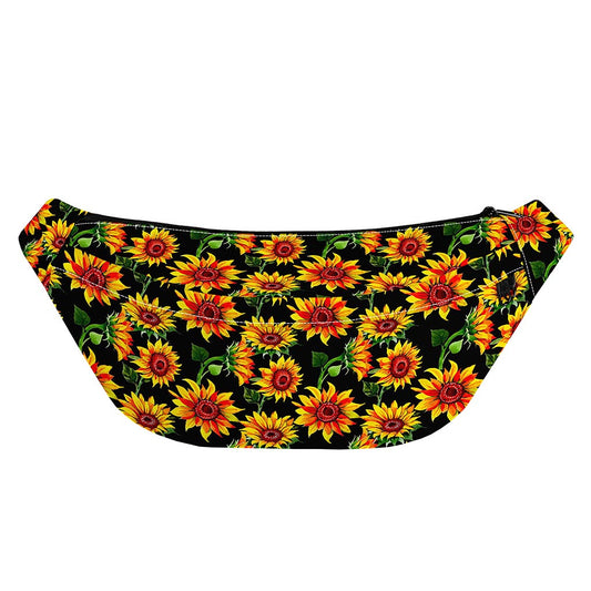 Black Autumn Sunflower Pattern Print Fanny Pack