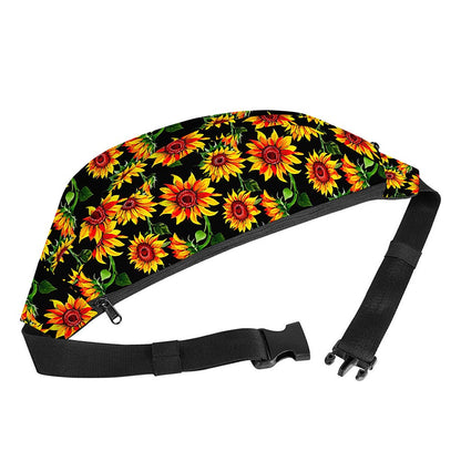 Black Autumn Sunflower Pattern Print Fanny Pack