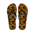 Black Autumn Sunflower Pattern Print Flip Flops