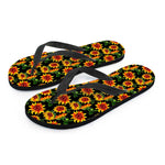 Black Autumn Sunflower Pattern Print Flip Flops