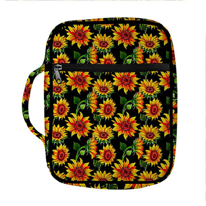 Black Autumn Sunflower Pattern Print Front Pocket Bible Bag