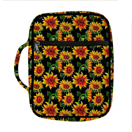 Black Autumn Sunflower Pattern Print Front Pocket Bible Bag