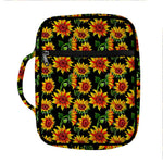 Black Autumn Sunflower Pattern Print Front Pocket Bible Bag