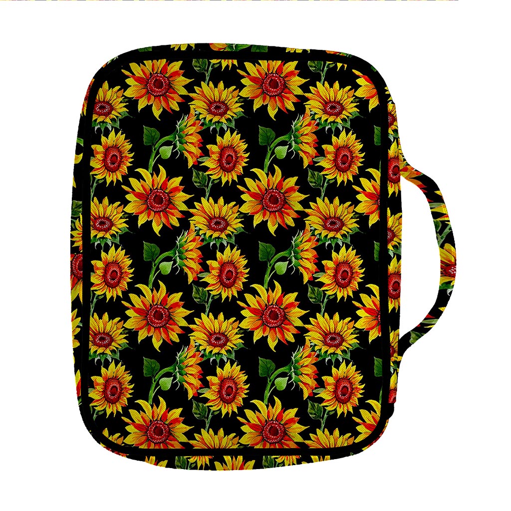 Black Autumn Sunflower Pattern Print Front Pocket Bible Bag