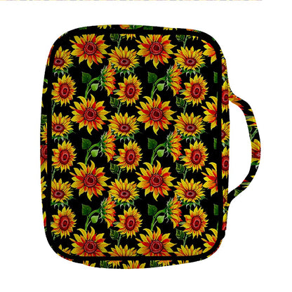Black Autumn Sunflower Pattern Print Front Pocket Bible Bag