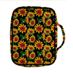 Black Autumn Sunflower Pattern Print Front Pocket Bible Bag