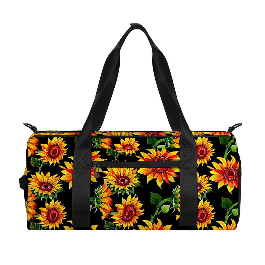Black Autumn Sunflower Pattern Print Gym Bag