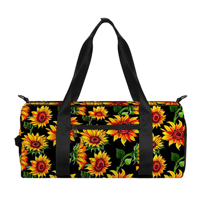 Black Autumn Sunflower Pattern Print Gym Bag