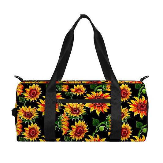 Black Autumn Sunflower Pattern Print Gym Bag