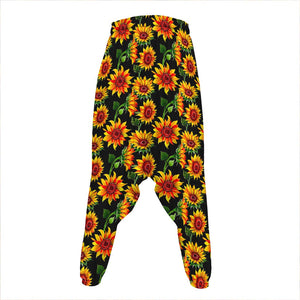 Black Autumn Sunflower Pattern Print Hammer Pants