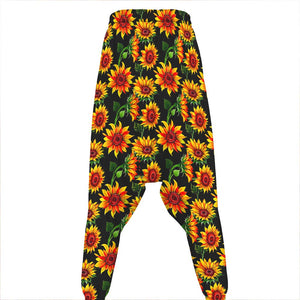 Black Autumn Sunflower Pattern Print Hammer Pants