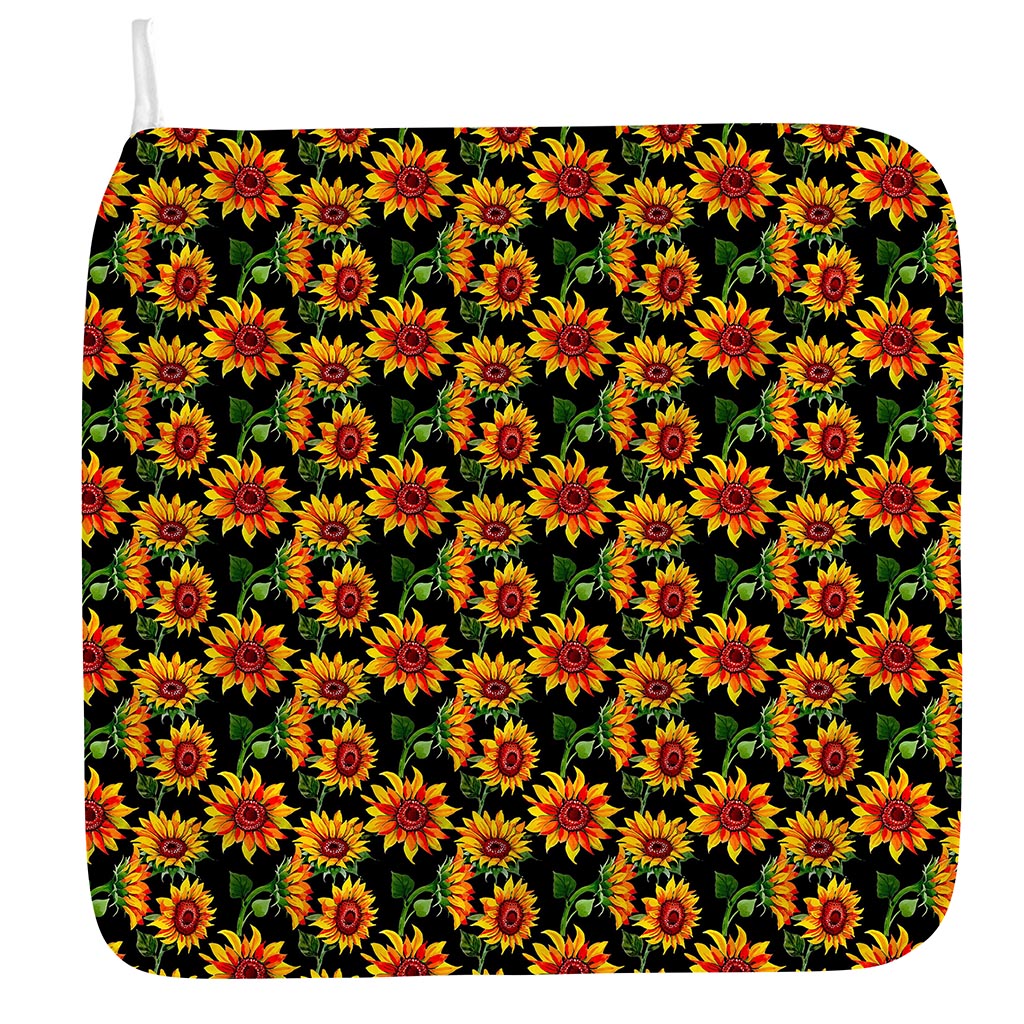 Black Autumn Sunflower Pattern Print Hand Towel