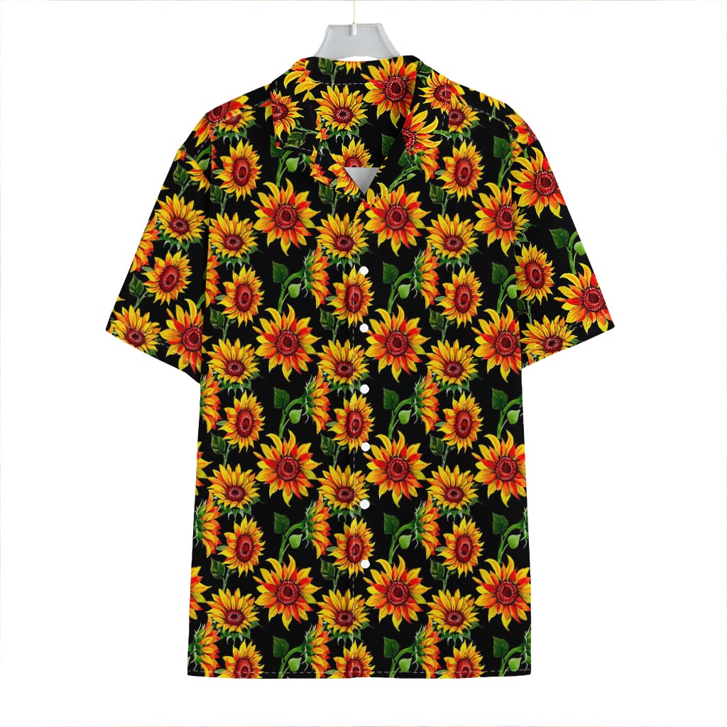 Black Autumn Sunflower Pattern Print Hawaiian Shirt