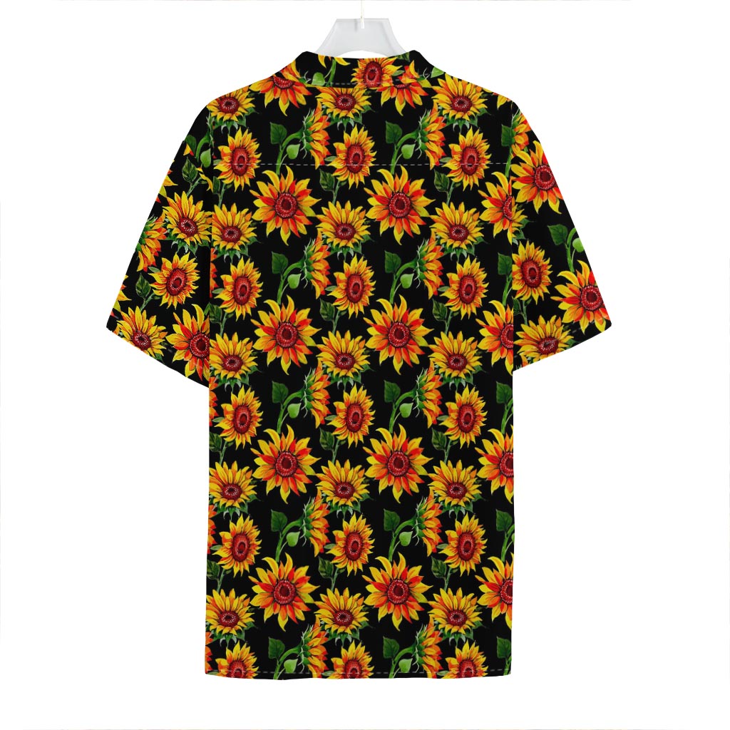 Black Autumn Sunflower Pattern Print Hawaiian Shirt