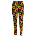 Black Autumn Sunflower Pattern Print High-Waisted Pocket Leggings