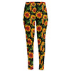 Black Autumn Sunflower Pattern Print High-Waisted Pocket Leggings