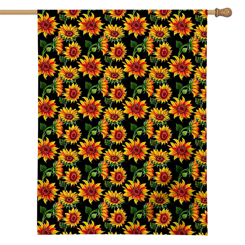 Black Autumn Sunflower Pattern Print House Flag