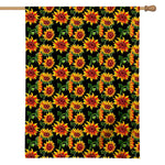 Black Autumn Sunflower Pattern Print House Flag