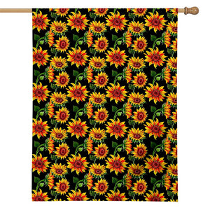 Black Autumn Sunflower Pattern Print House Flag