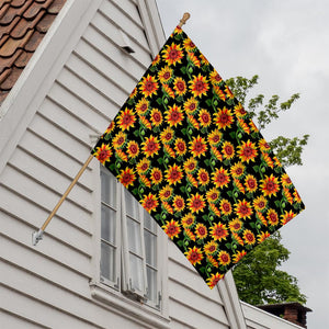 Black Autumn Sunflower Pattern Print House Flag