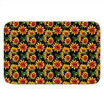 Black Autumn Sunflower Pattern Print Indoor Door Mat