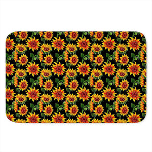 Black Autumn Sunflower Pattern Print Indoor Door Mat